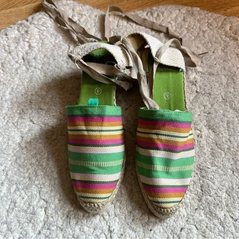 Elena Solano Multicolored striped Wrap Around Espadrille Wedges